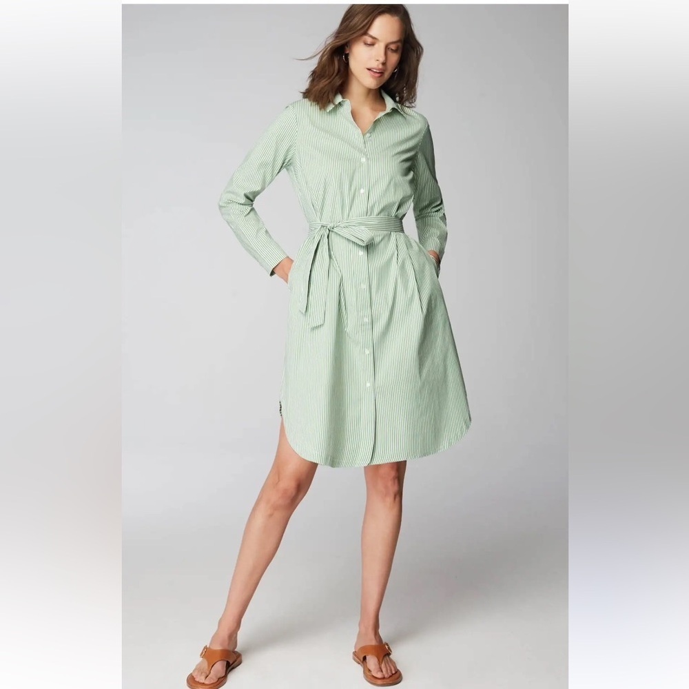 J. Jill Mint Green Stripe Tie-Waist Shirt Dress